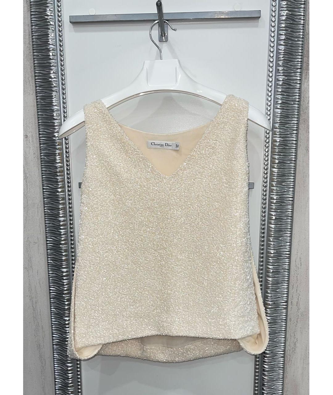 CHRISTIAN DIOR Бежевая шелковая майка, фото 6