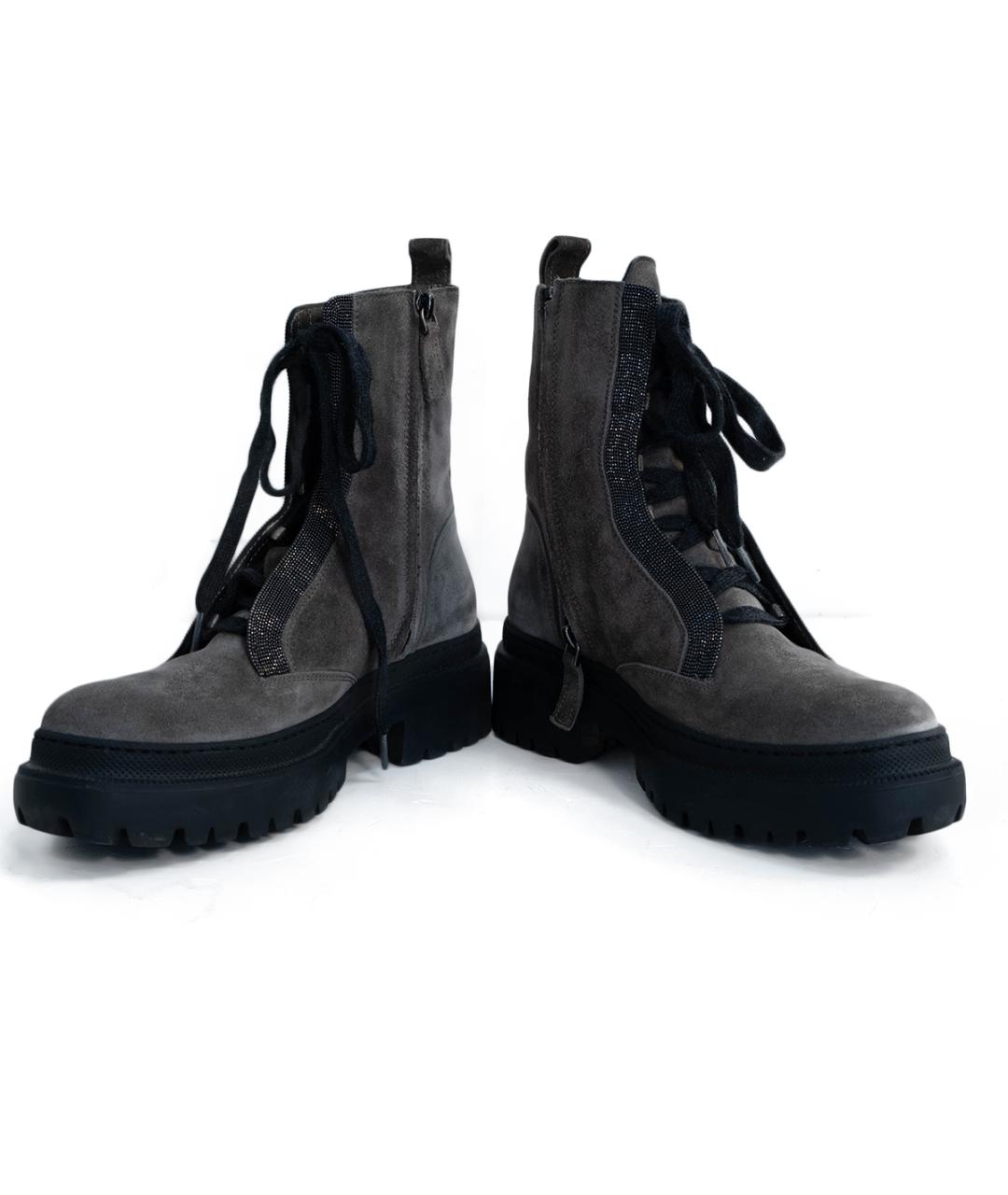 BRUNELLO CUCINELLI Серые замшевые ботинки, фото 4