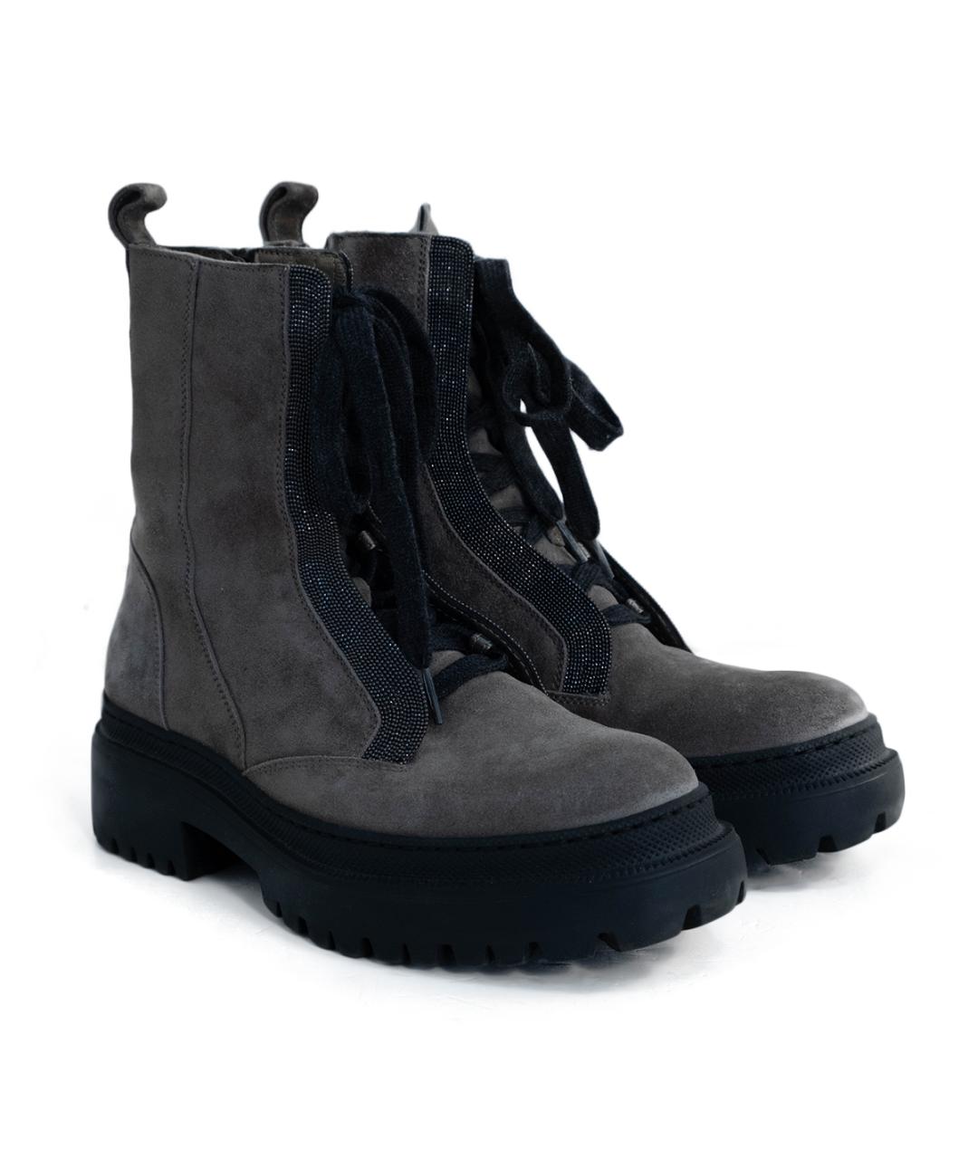 BRUNELLO CUCINELLI Серые замшевые ботинки, фото 2