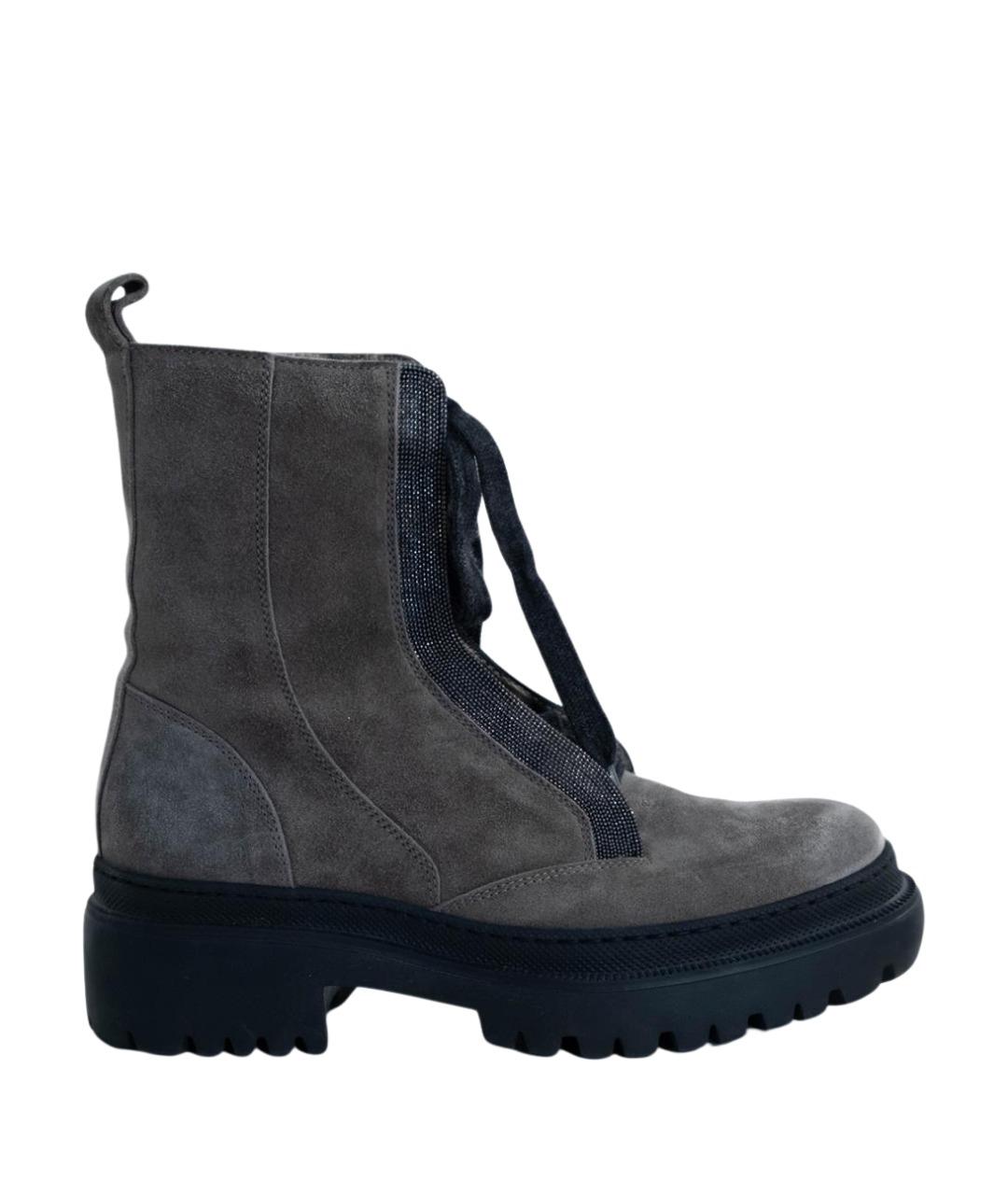 BRUNELLO CUCINELLI Серые замшевые ботинки, фото 1