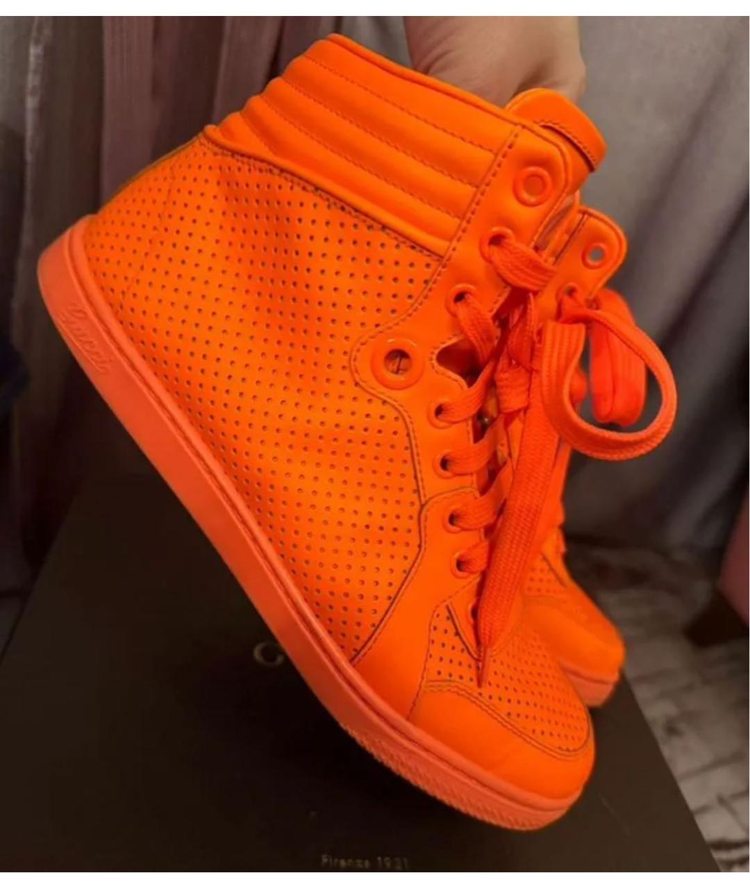 GUCCI Оранжевое кожаные слипоны, фото 6