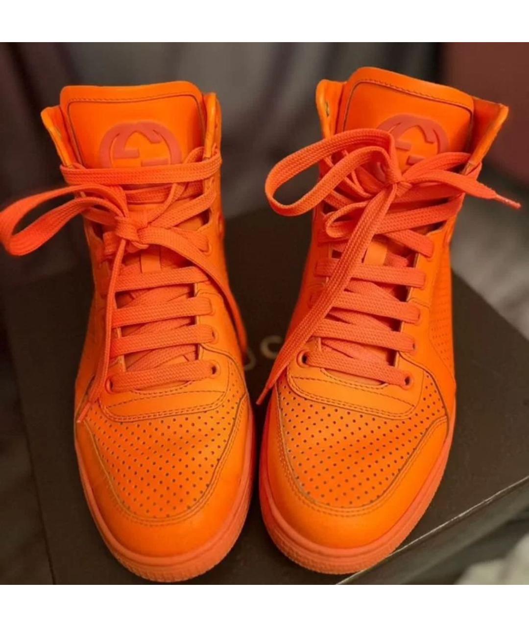 GUCCI Оранжевое кожаные слипоны, фото 4