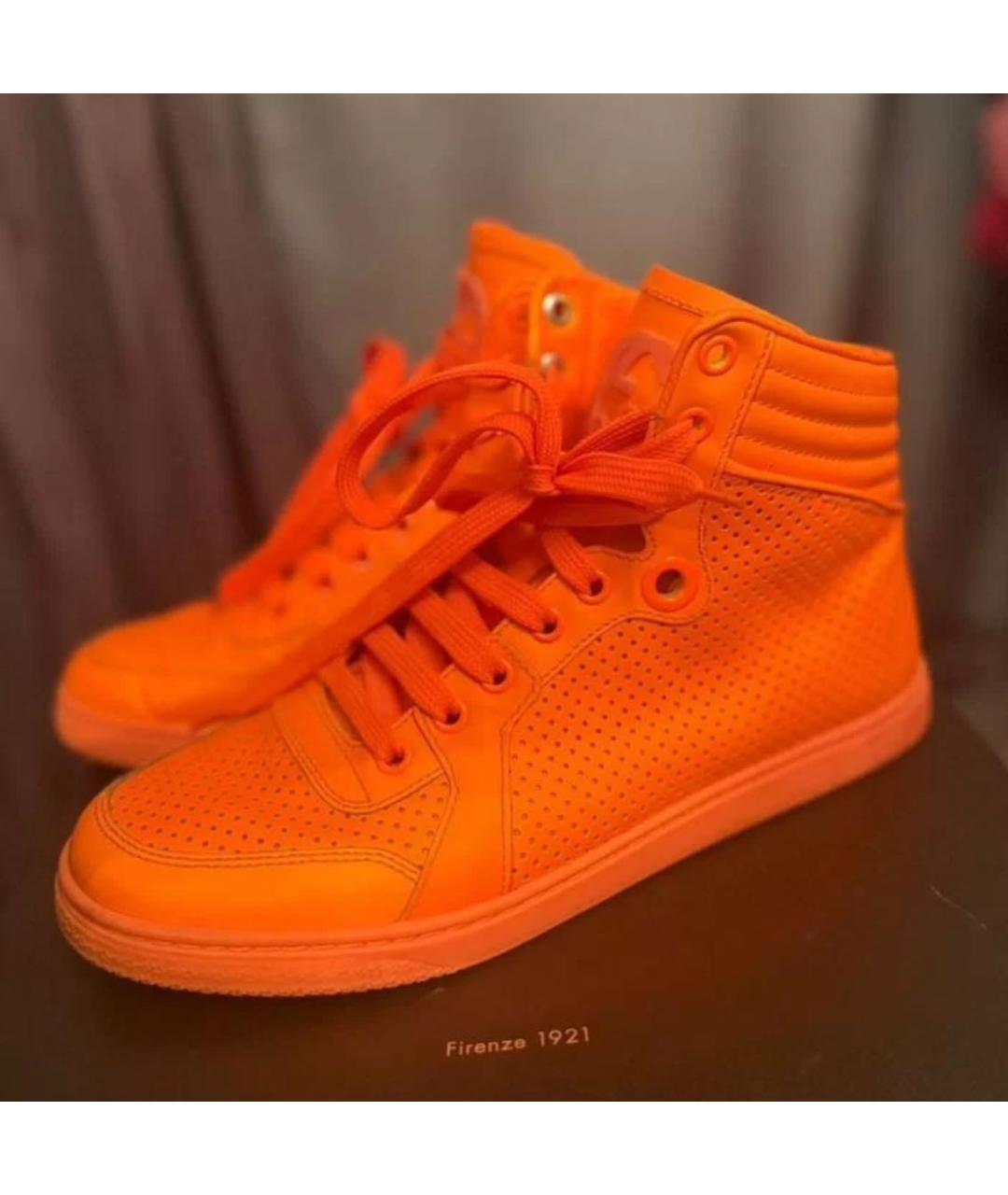 GUCCI Оранжевое кожаные слипоны, фото 3