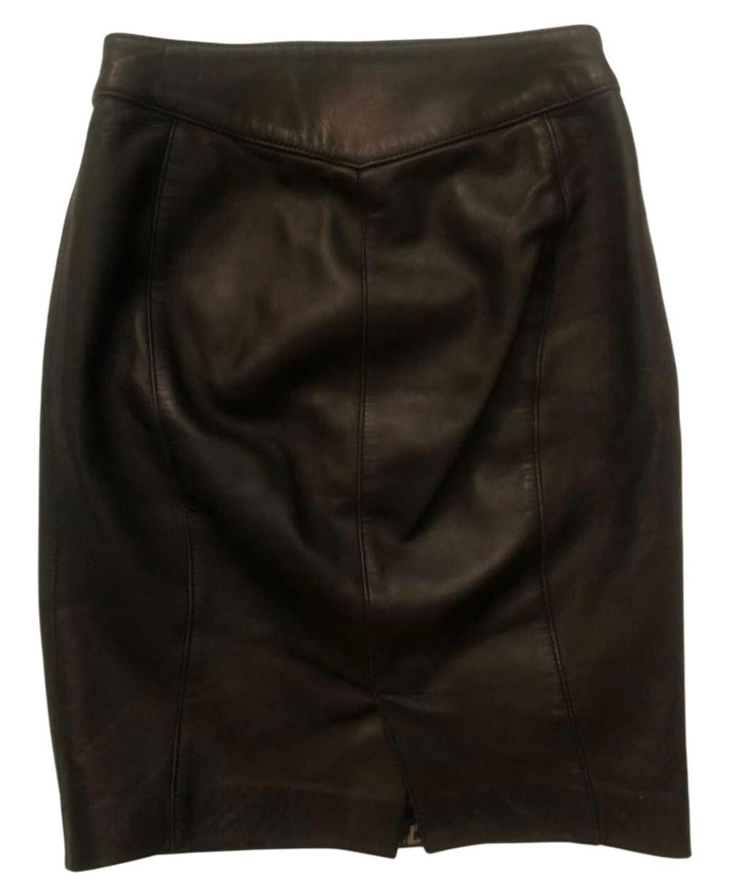 DOLCE&GABBANA Черная кожаная юбка мини, фото 2