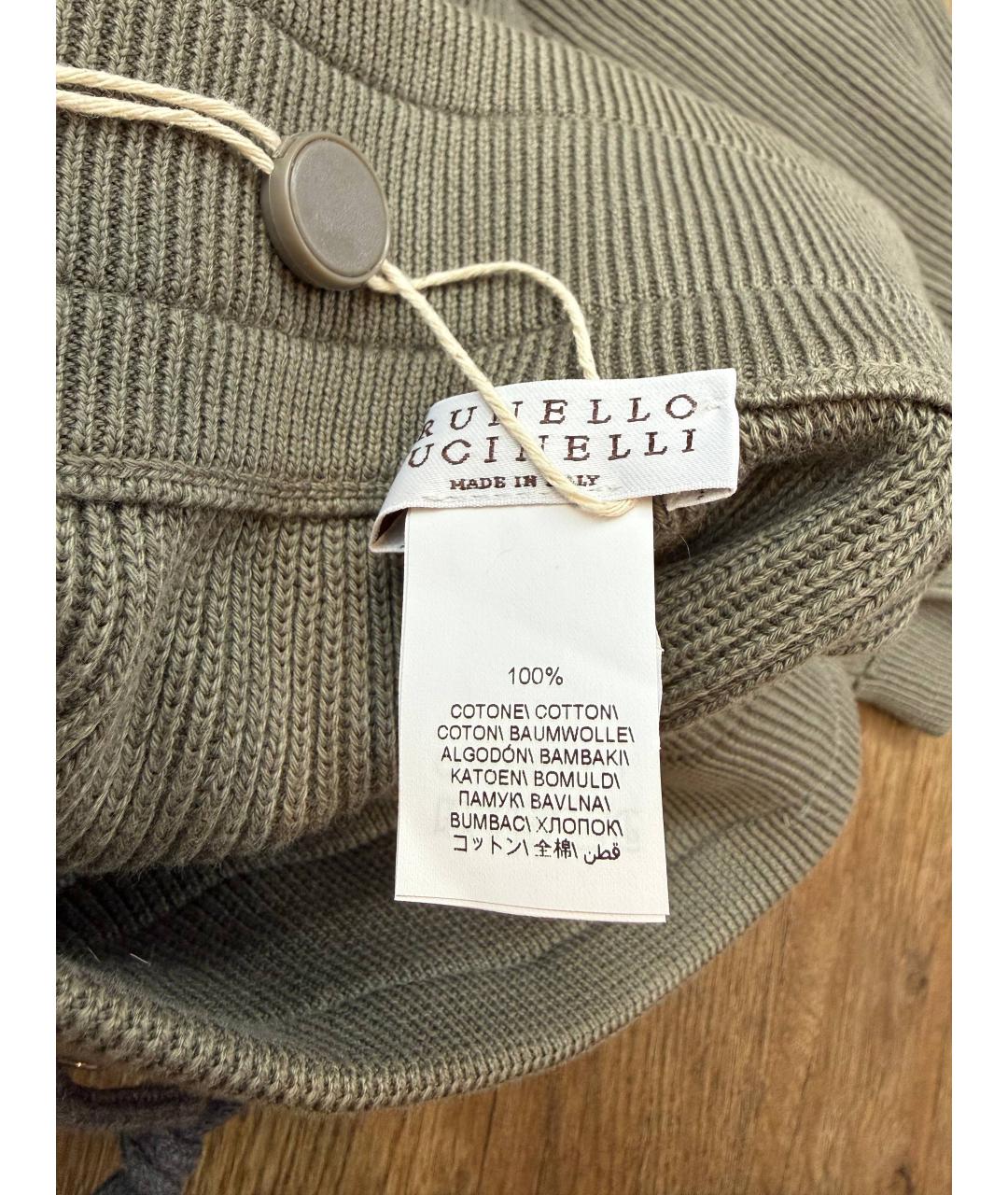 BRUNELLO CUCINELLI Хаки хлопковые брюки узкие, фото 8