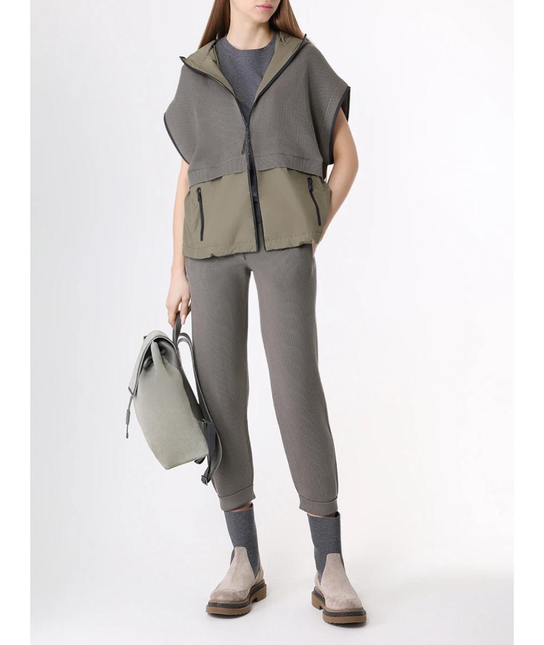 BRUNELLO CUCINELLI Хаки хлопковые брюки узкие, фото 2