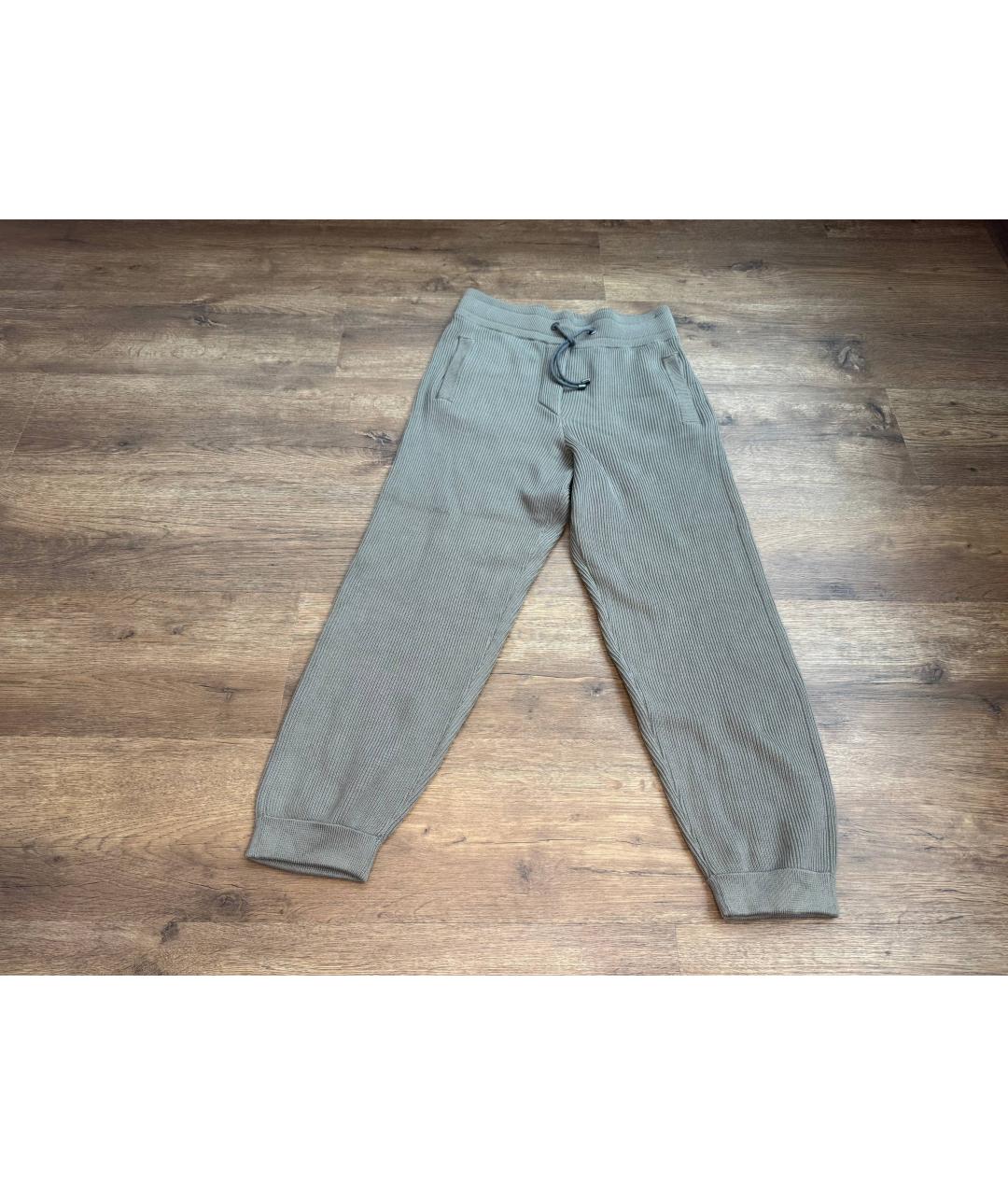 BRUNELLO CUCINELLI Хаки хлопковые брюки узкие, фото 5