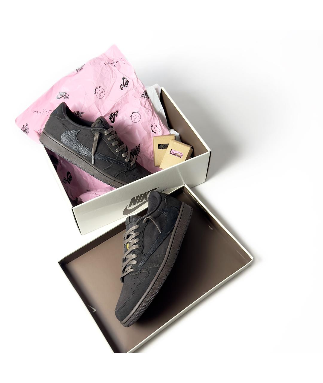 JORDAN Коричневые кожаные низкие кроссовки / кеды, фото 3