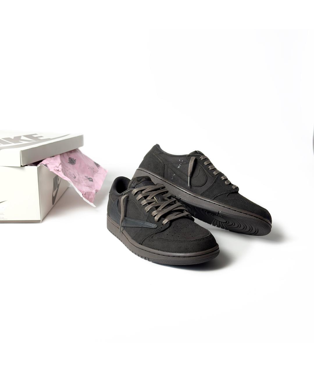 JORDAN Коричневые кожаные низкие кроссовки / кеды, фото 4