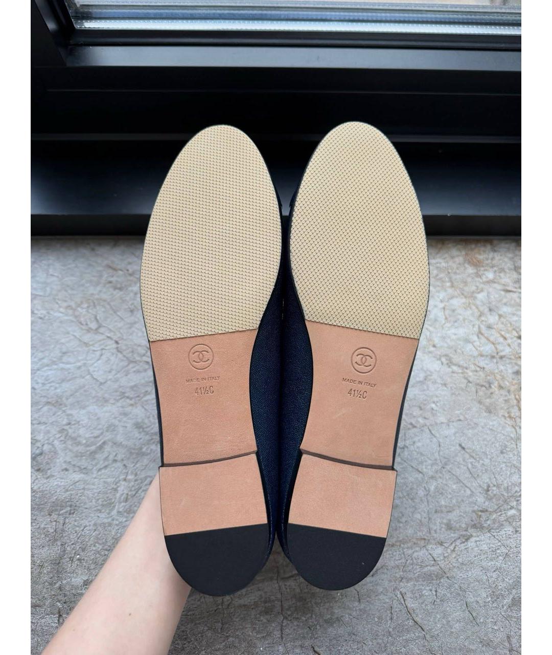 CHANEL Темно-синие кожаные балетки, фото 5