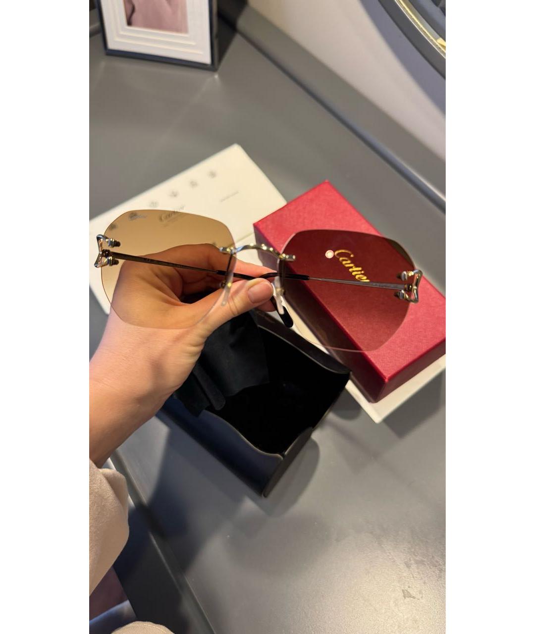 CARTIER Коричневые металлические солнцезащитные очки, фото 5