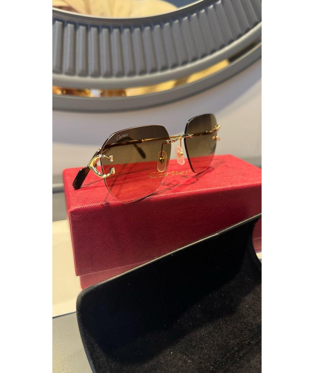 CARTIER Коричневые металлические солнцезащитные очки, фото 2