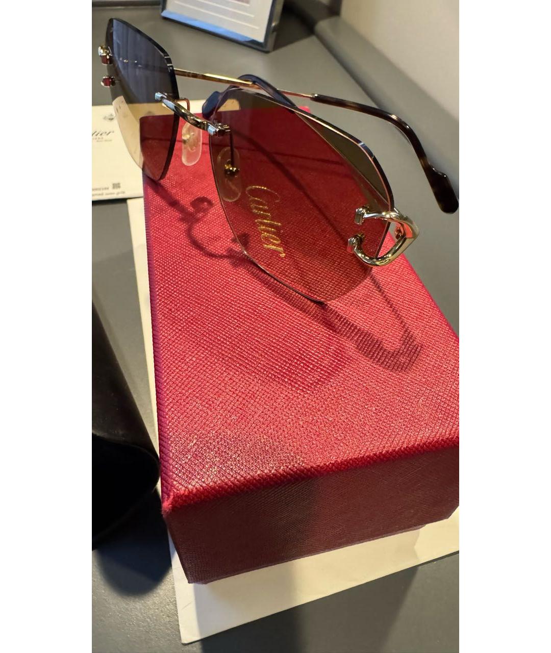 CARTIER Коричневые металлические солнцезащитные очки, фото 3