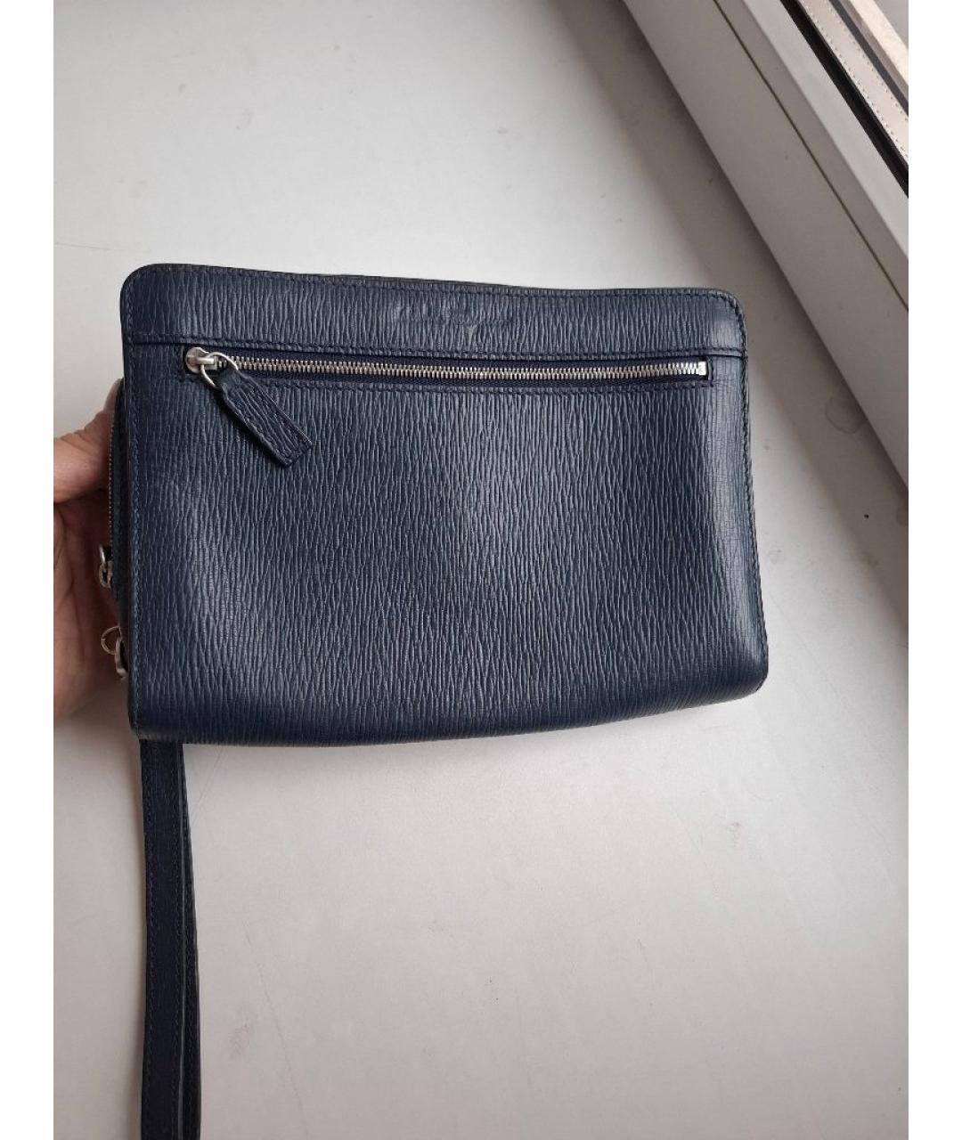 FERRAGAMO Синяя кожаная барсетка, фото 4