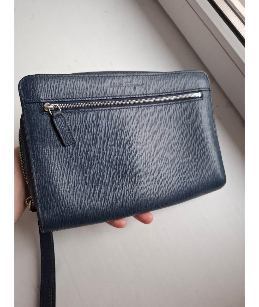 FERRAGAMO Синяя кожаная барсетка, фото 6