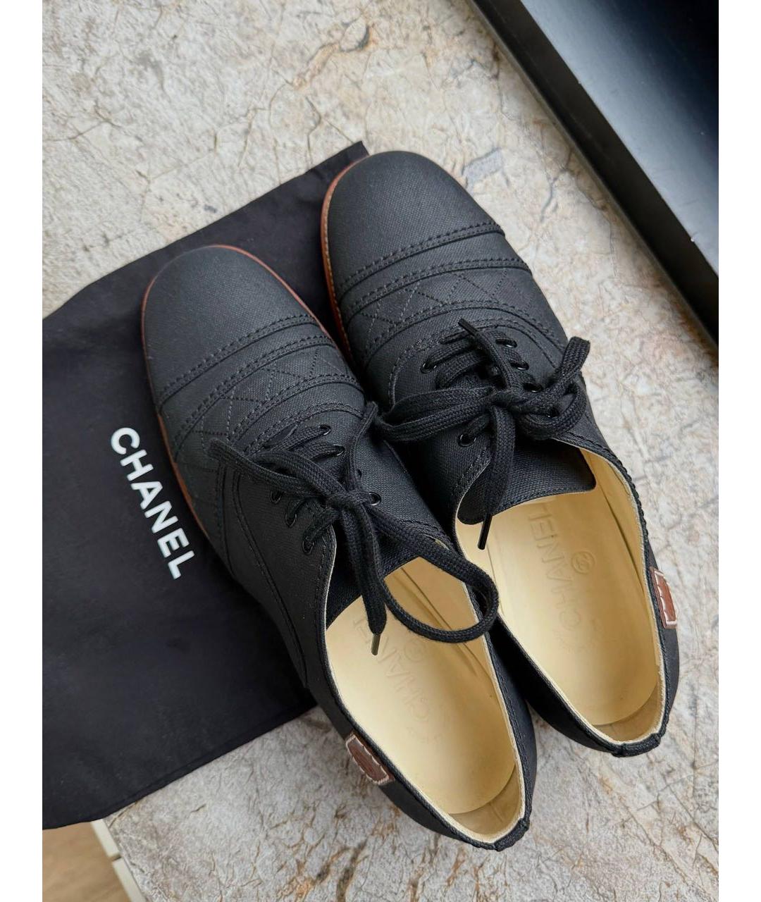 CHANEL Антрацитовые текстильные брогги и оксфорды, фото 3