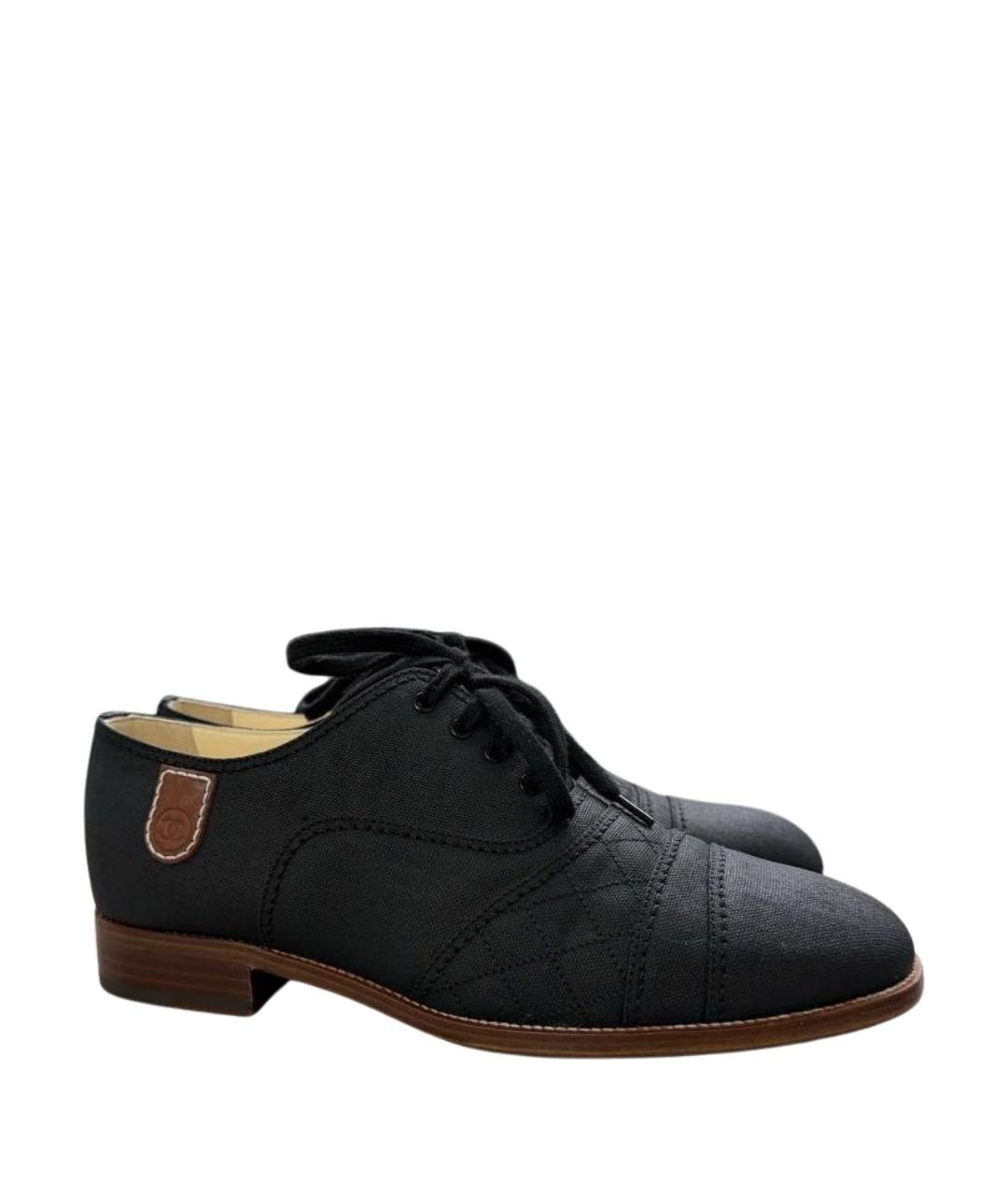 CHANEL Антрацитовые текстильные брогги и оксфорды, фото 1