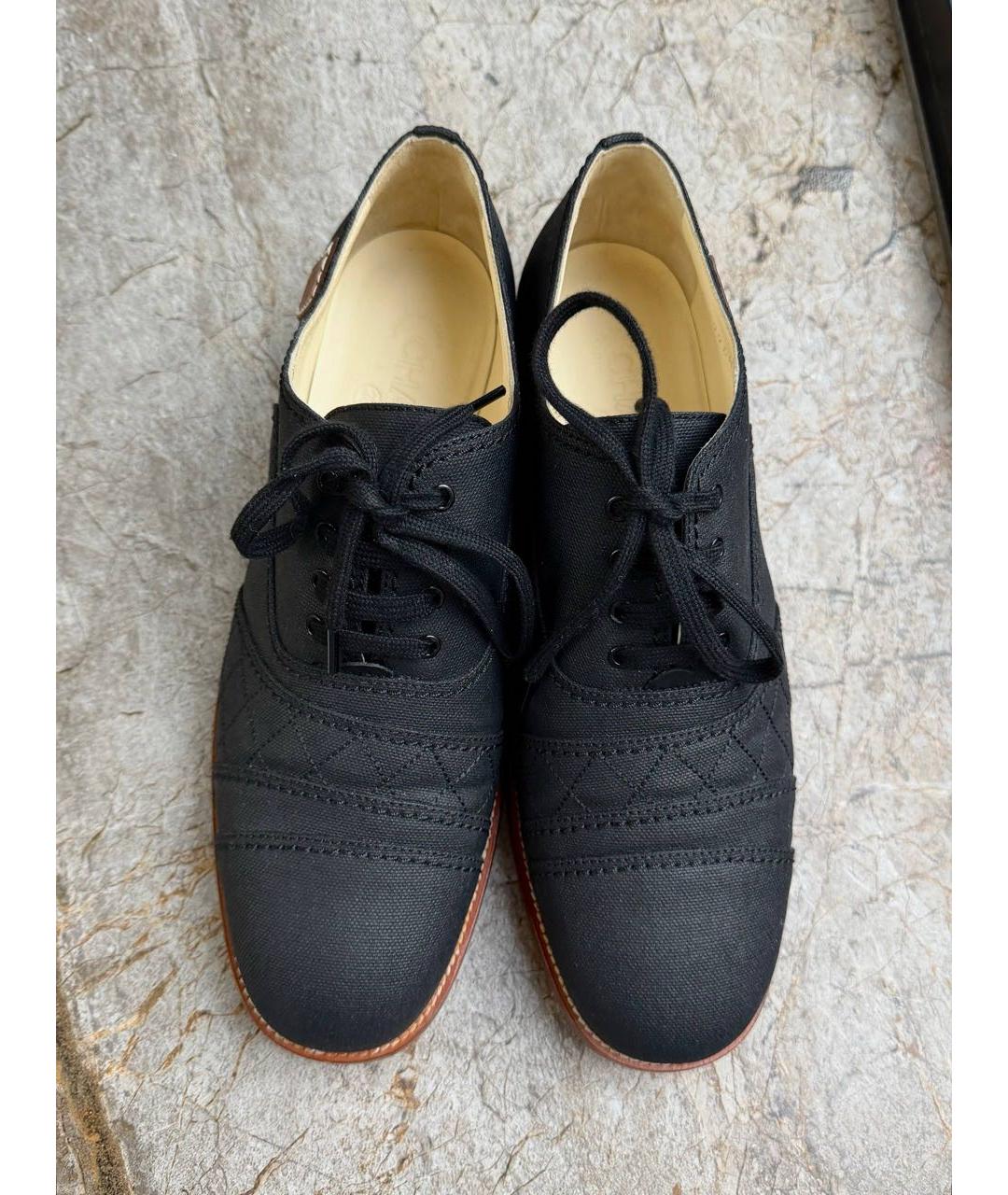 CHANEL Антрацитовые текстильные брогги и оксфорды, фото 2