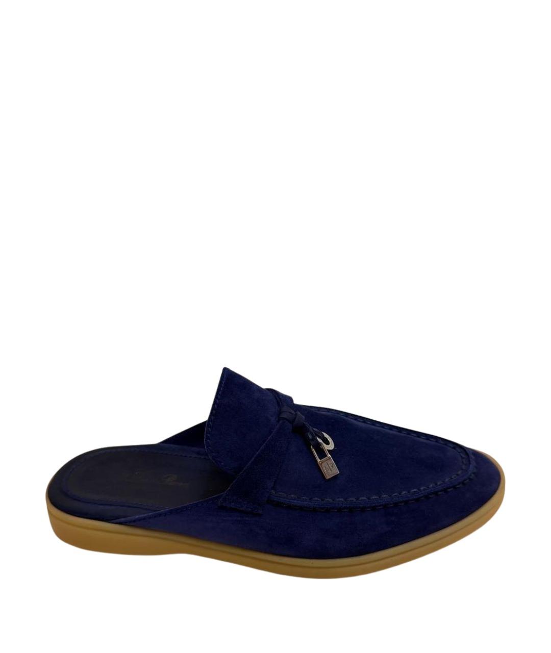 LORO PIANA Темно-синие замшевые мюли, фото 1