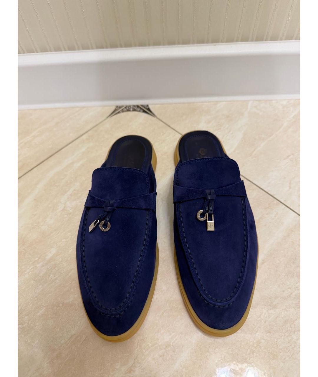 LORO PIANA Темно-синие замшевые мюли, фото 2
