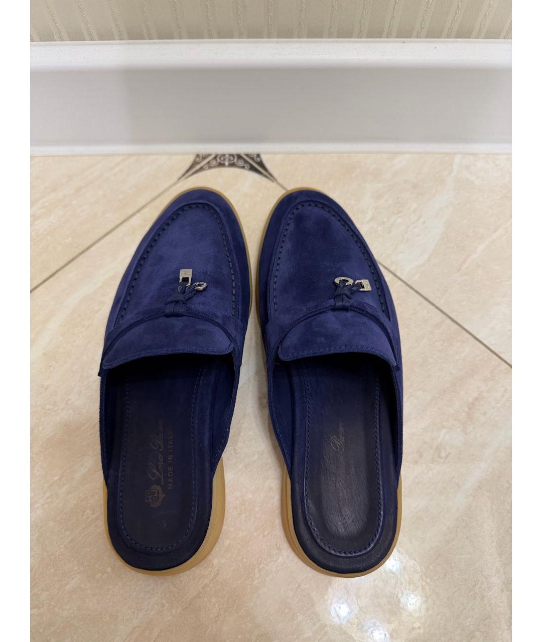 LORO PIANA Темно-синие замшевые мюли, фото 3