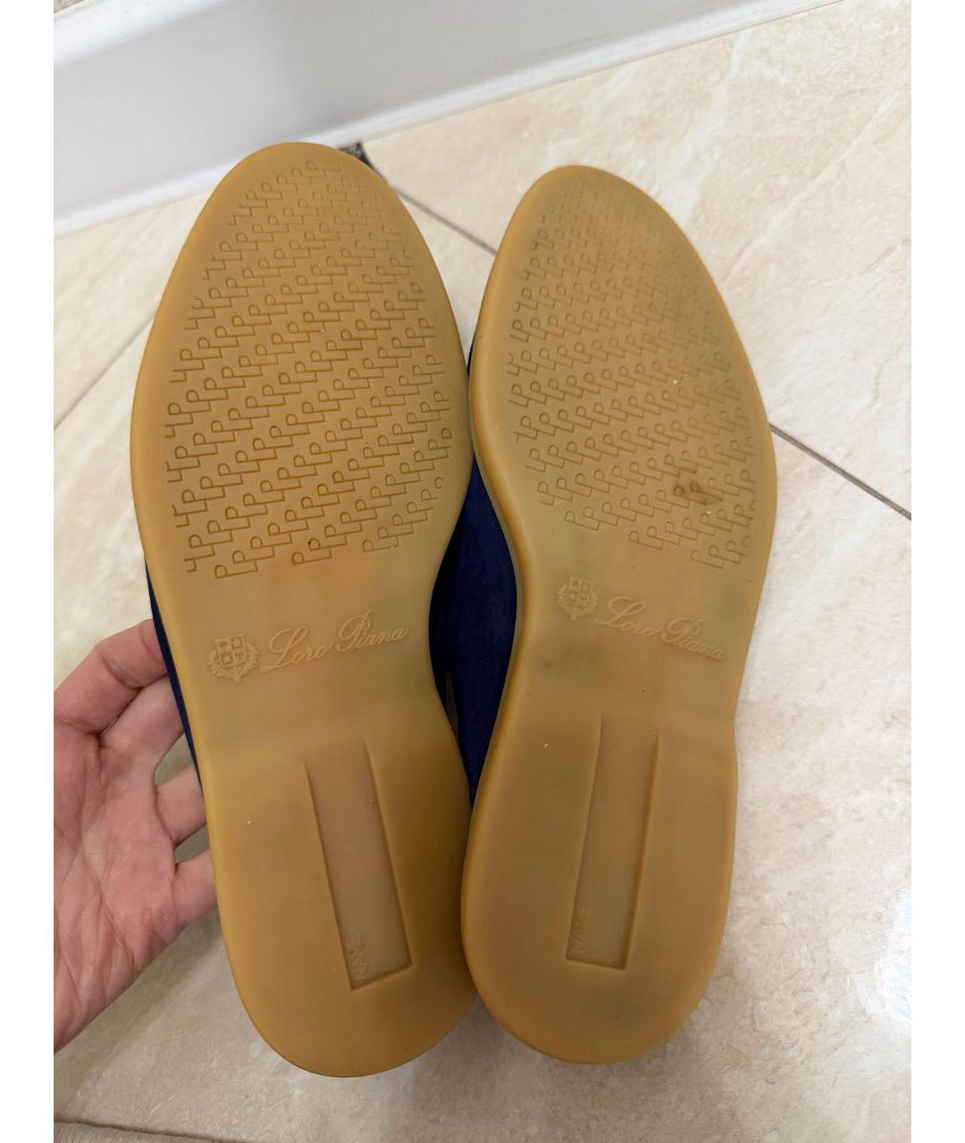 LORO PIANA Темно-синие замшевые мюли, фото 5