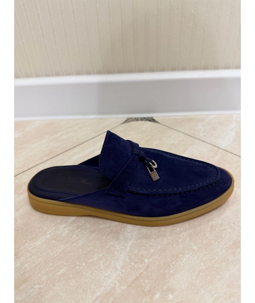 LORO PIANA Темно-синие замшевые мюли, фото 6