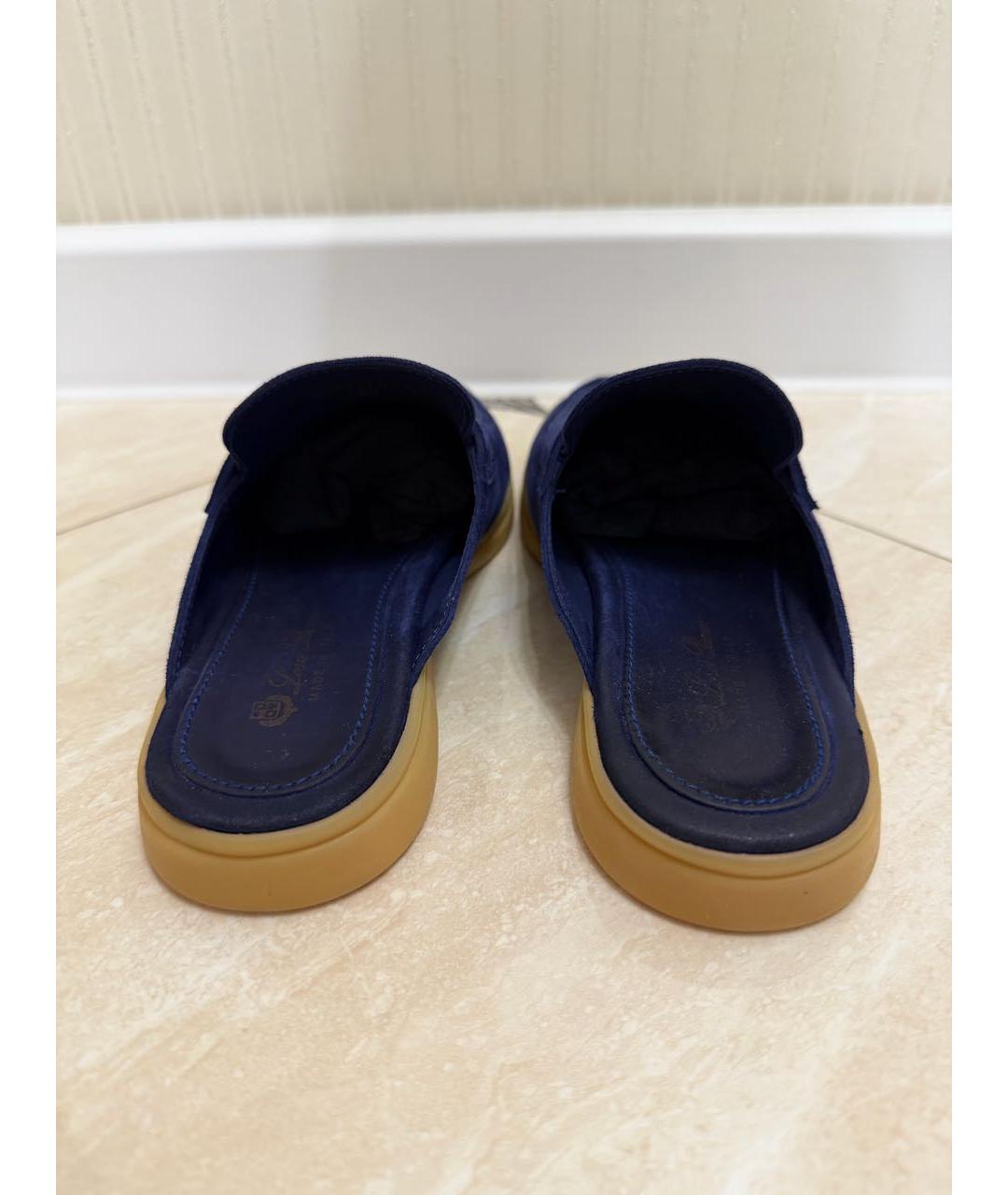 LORO PIANA Темно-синие замшевые мюли, фото 4