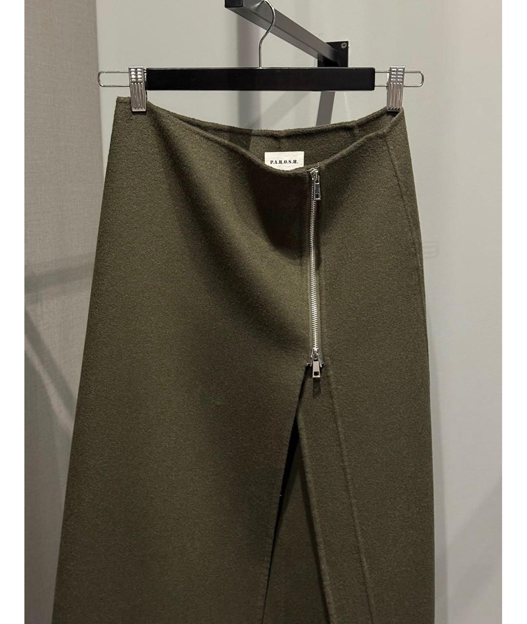 P.A.R.O.S.H. Хаки шерстяная юбка макси, фото 2