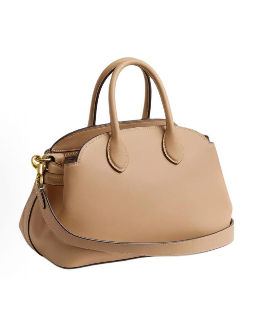 COACH Бежевая кожаная сумка с короткими ручками, фото 2