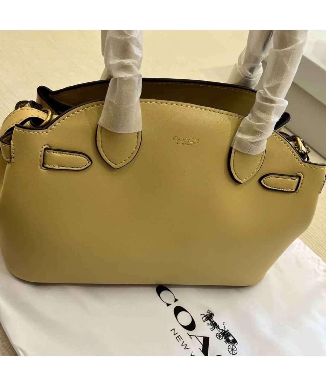 COACH Бежевая кожаная сумка с короткими ручками, фото 7
