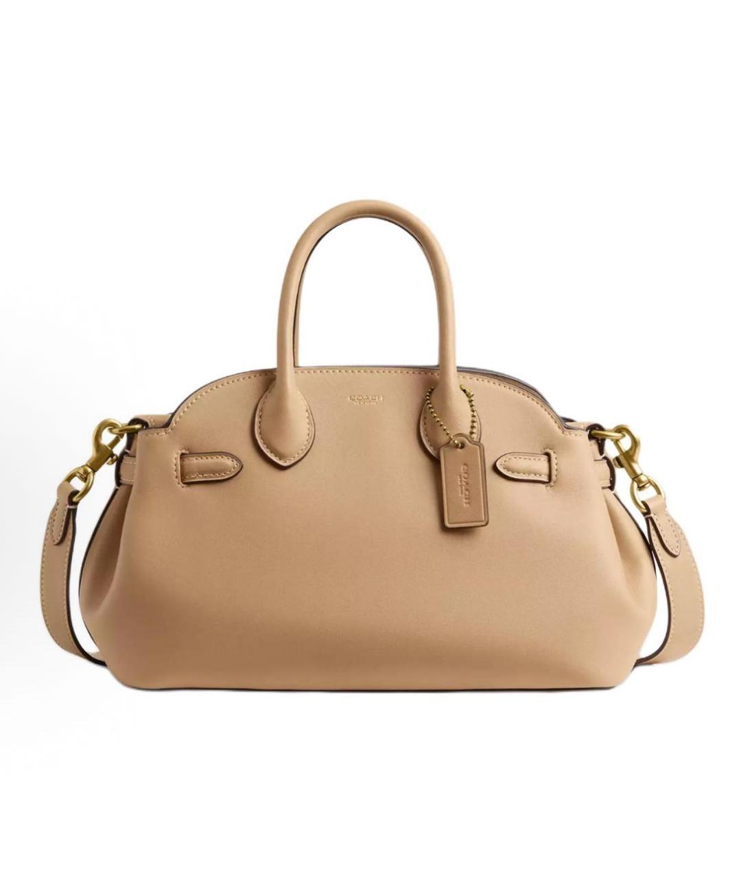 COACH Бежевая кожаная сумка с короткими ручками, фото 9