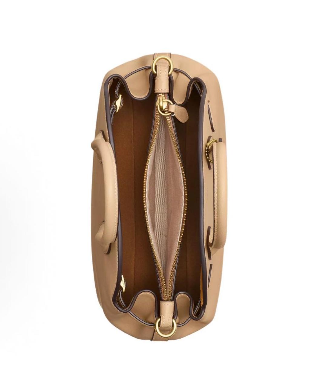 COACH Бежевая кожаная сумка с короткими ручками, фото 3