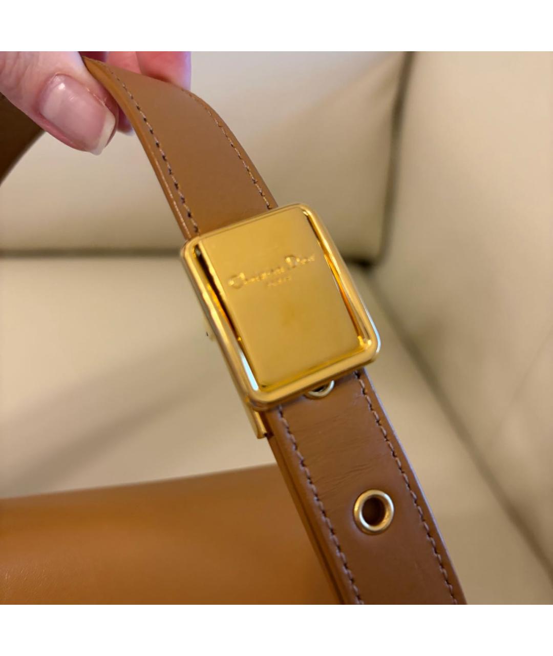 CHRISTIAN DIOR Горчичная кожаная сумка через плечо, фото 5