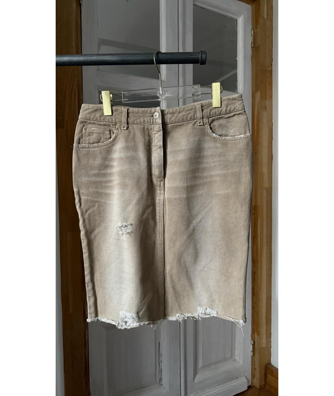 DOLCE&GABBANA Бежевая деним юбка миди, фото 5