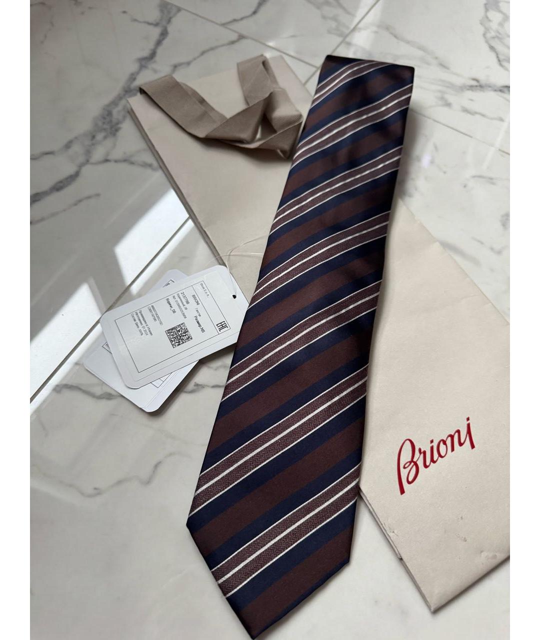 BRIONI Коричневый шелковый галстук, фото 2