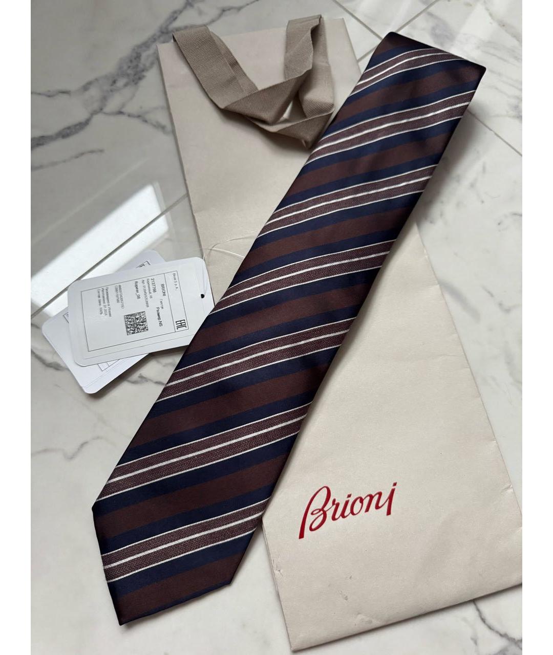 BRIONI Коричневый шелковый галстук, фото 9
