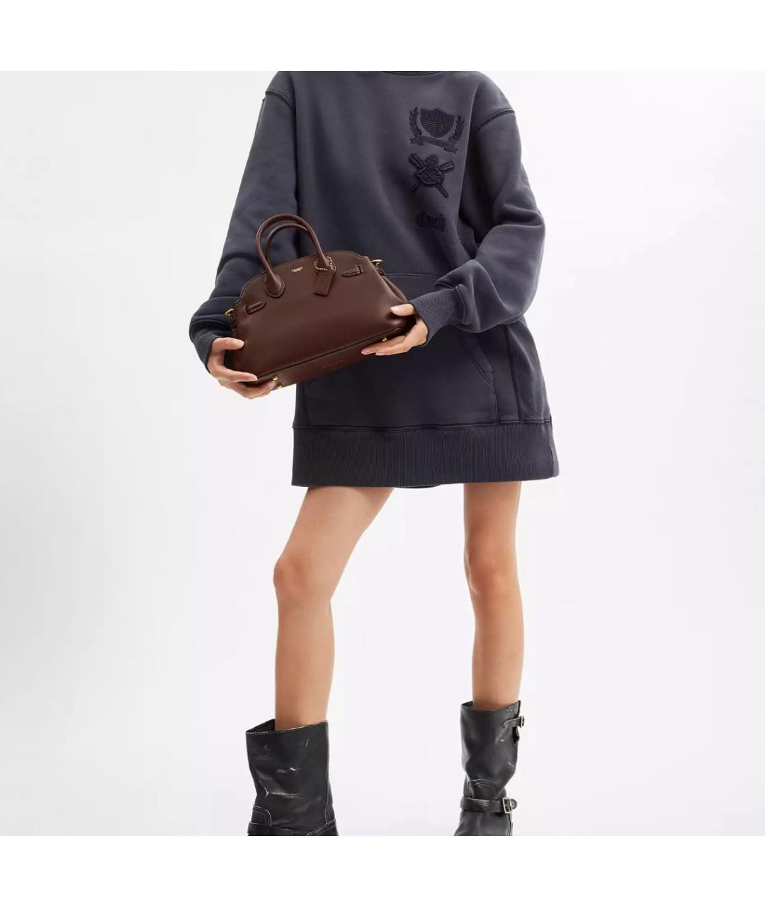 COACH Коричневая кожаная сумка с короткими ручками, фото 5