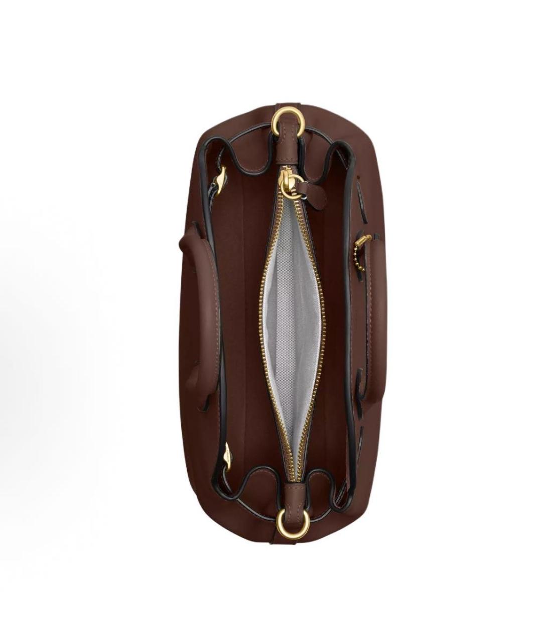 COACH Коричневая кожаная сумка с короткими ручками, фото 3