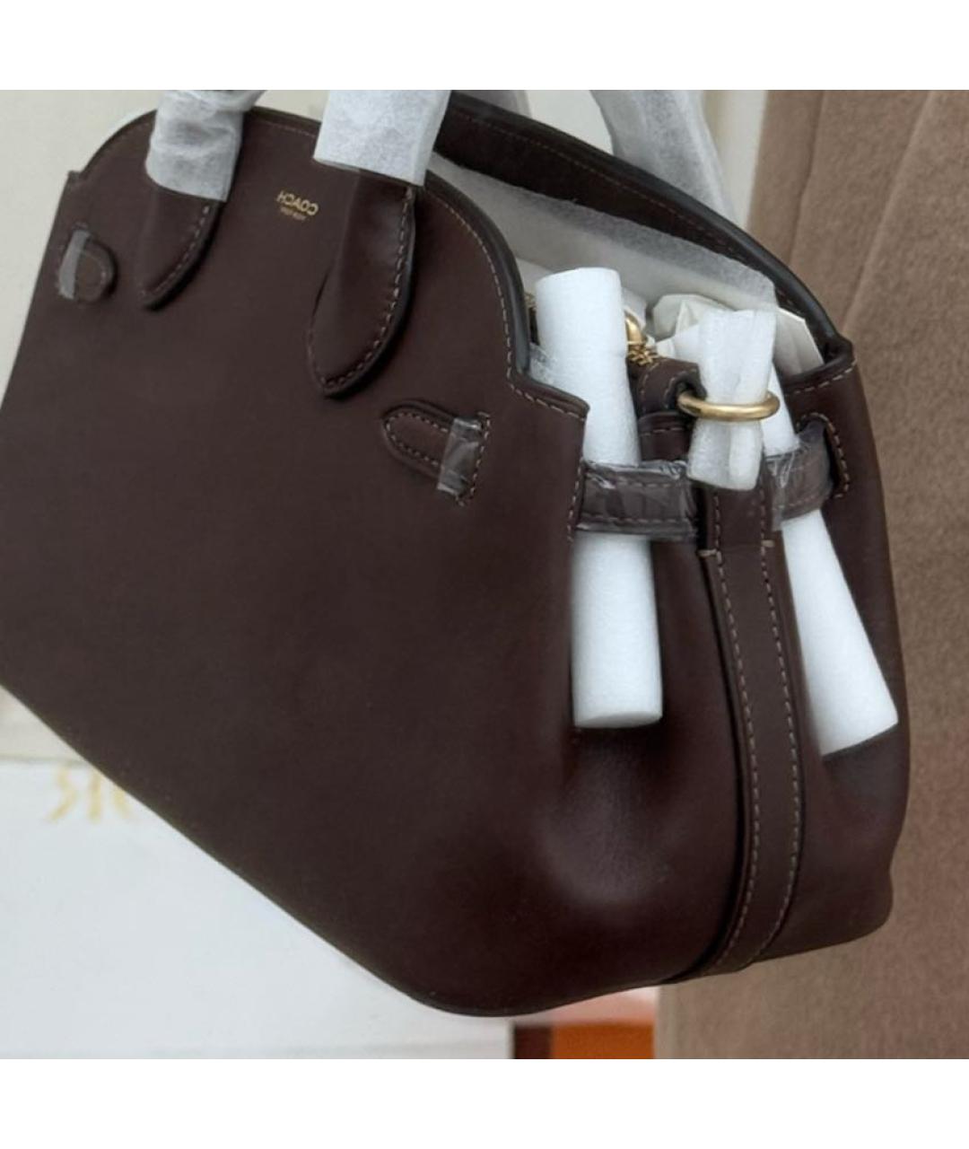 COACH Коричневая кожаная сумка с короткими ручками, фото 8