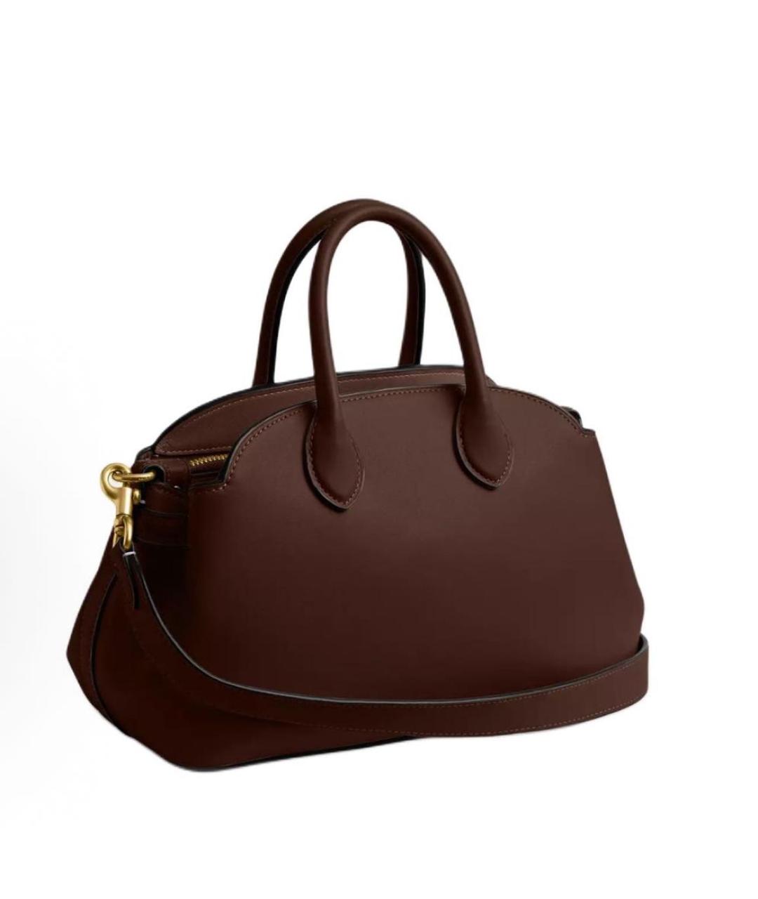 COACH Коричневая кожаная сумка с короткими ручками, фото 2