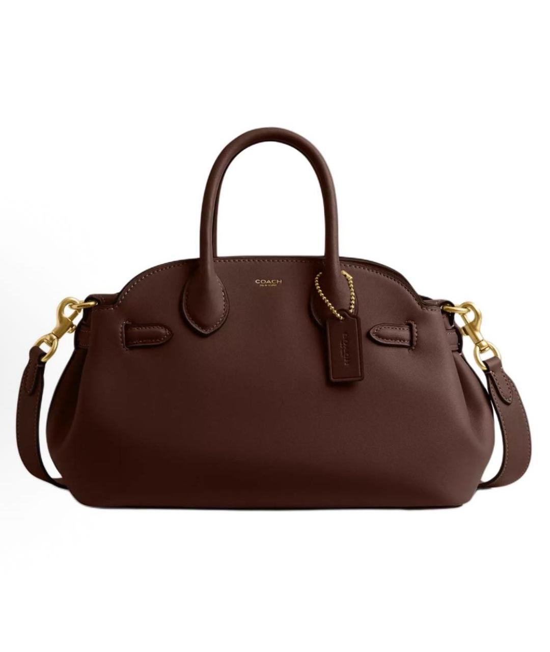 COACH Коричневая кожаная сумка с короткими ручками, фото 9