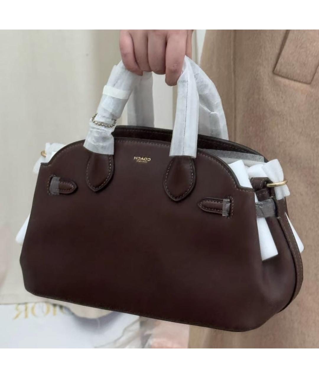 COACH Коричневая кожаная сумка с короткими ручками, фото 7