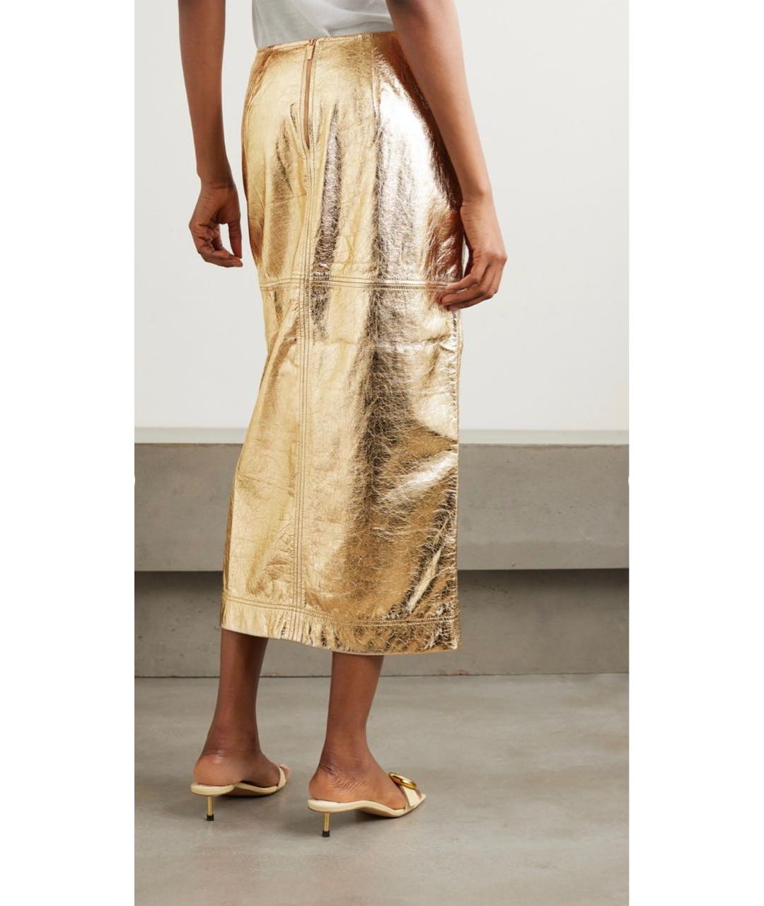 JOHANNA ORTIZ Золотая кожаная юбка миди, фото 3