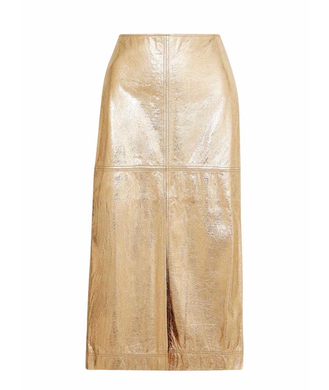 JOHANNA ORTIZ Золотая кожаная юбка миди, фото 1