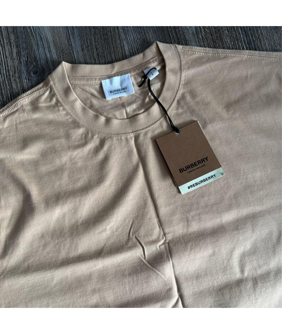BURBERRY Бежевая хлопковая футболка, фото 2