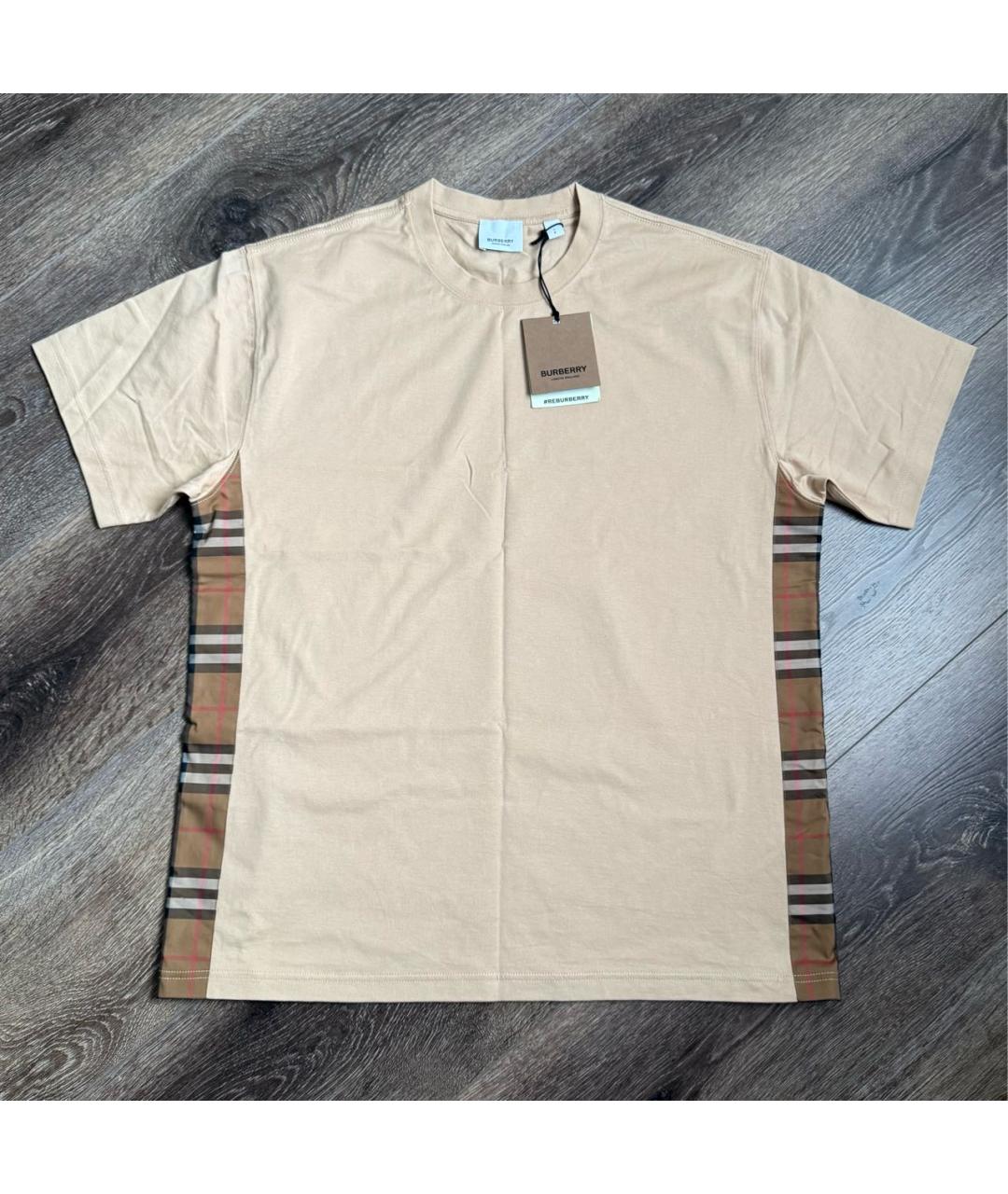 BURBERRY Бежевая хлопковая футболка, фото 7