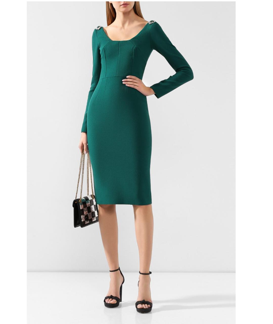 DOLCE&GABBANA Зеленые шерстяное повседневное платье, фото 2