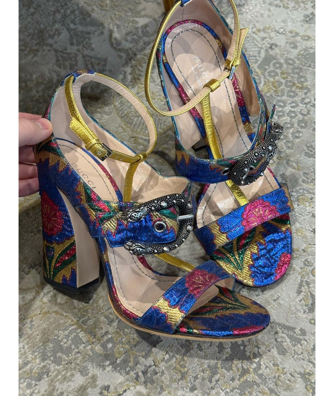 GUCCI Мульти текстильные босоножки, фото 6