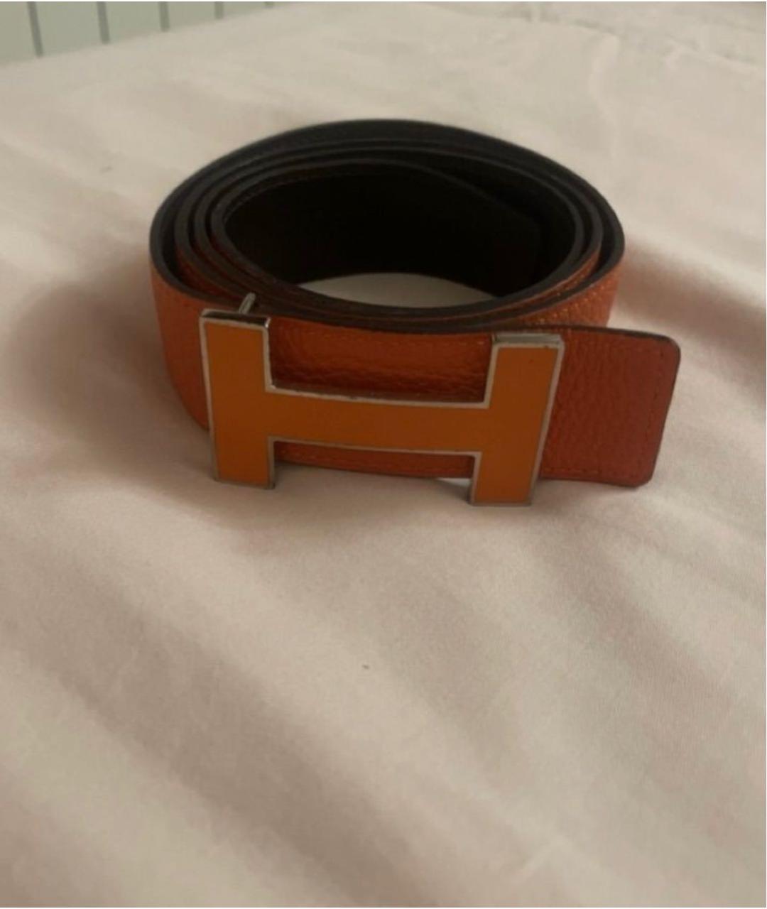 HERMES Оранжевый кожаный ремень, фото 3